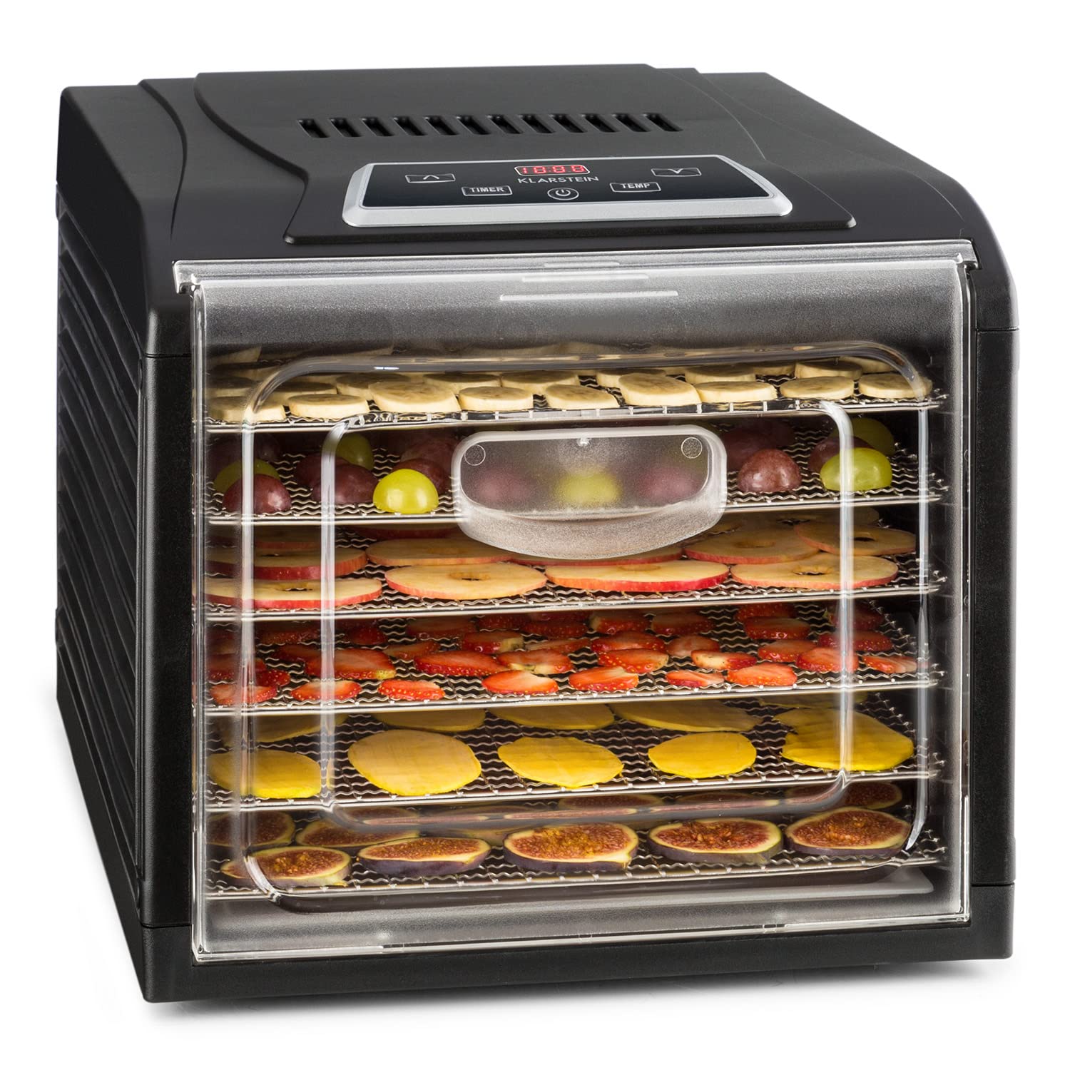 Klarstein Dörrautomat, Dörrgerät, Food Dehydrator, Dörrautomat aus Metall, Dehydrator Food Dryer, 9 Ablagen, 700 Watt, Touch-Display, Timer, Edelstahlheizelement, HotAir Circulation System, Schwarz