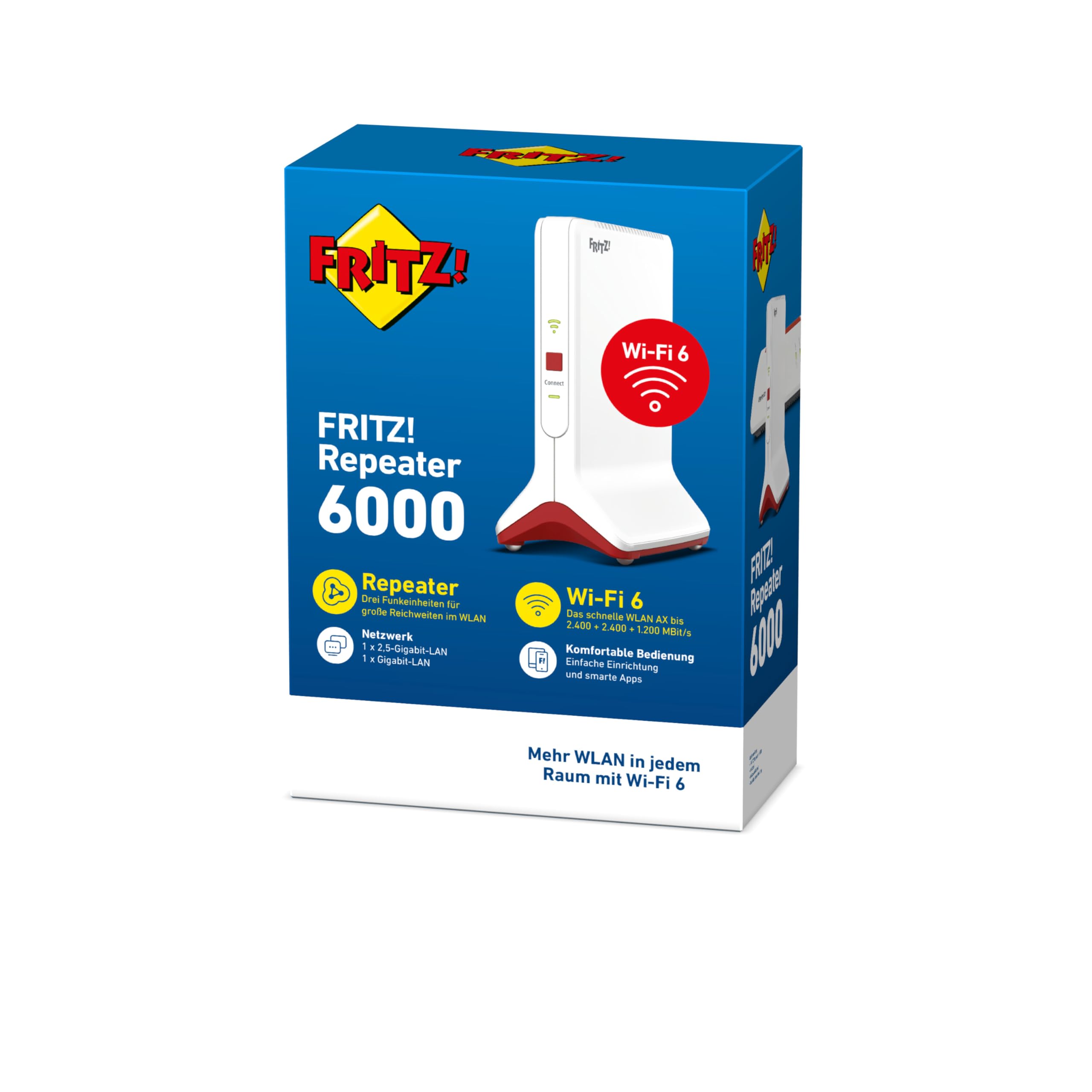 FRITZ!Repeater 6000 – Wi-Fi 6 Tri-Band Repeater mit bis zu 6.000 MBit/s & 2.5-LAN